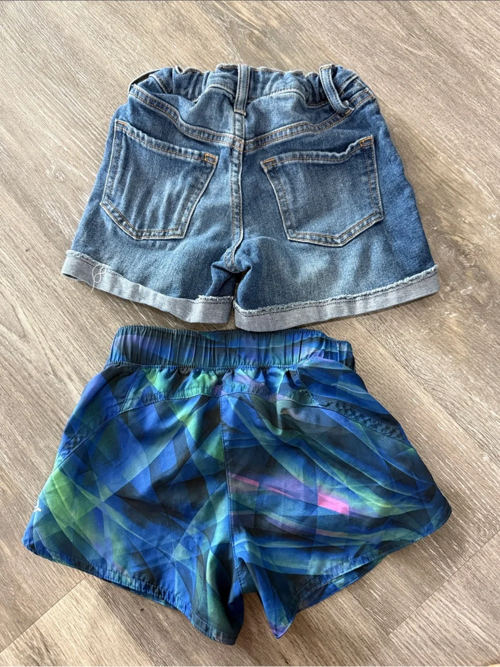 Old Navy Blue and Green Plaid Kids Swim Trunks